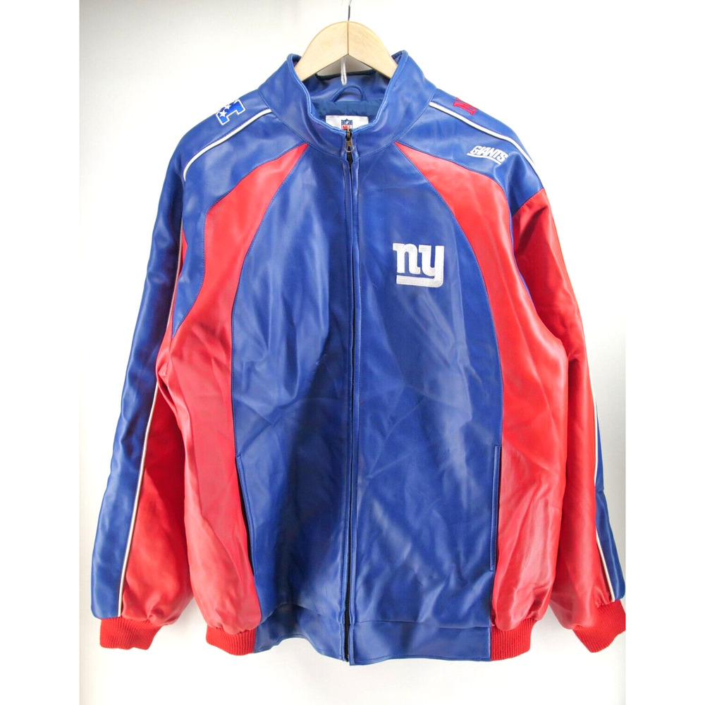 NY GIANTS POLYVINYL‎ JACKET SIZE Large BLUE RED WHITE Biker
